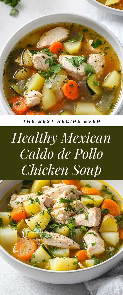 Image for Healthy Mexican Caldo de Pollo Chicken Soup Mexican Soup With Chicken, Chicken Cilantro Soup, Soup With Chicken In It, Easy Caldo De Pollo Recipes, Authentic Mexican Chicken Soup, Chicken Soup Mexican Style, Quick Healthy Soup, Chicken Soups And Stews Recipes, Quick Chicken Soup Recipes