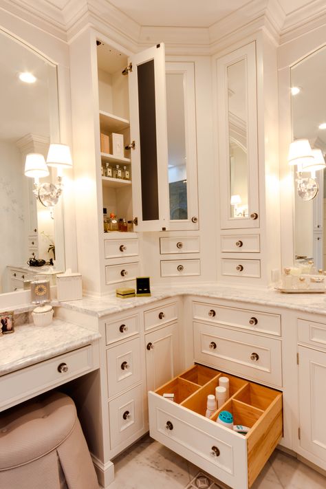 How to create hidden storage in a master bath suite | Woodworking Network Small Storage Solutions, Master Bath Suite, Builder Grade, Bathroom Closet, Plank Walls, Farmhouse Traditional, Hallway Ideas Colour, Small Hallways, Bath Storage