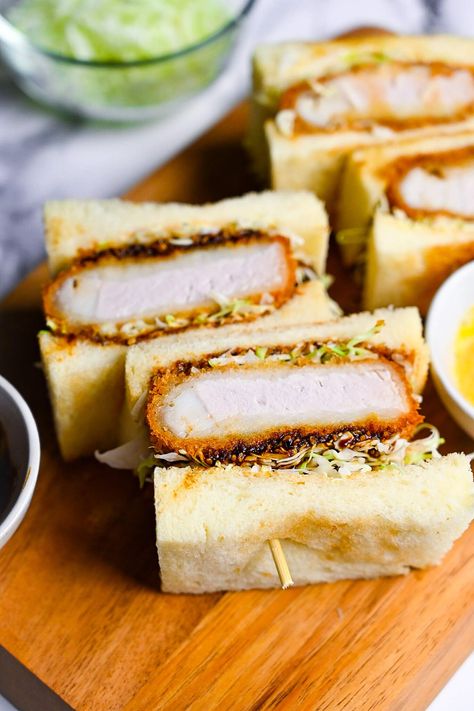 Katsu Sando Recipe, Focaccia Sandwich Ideas, Pork Cutlet Sandwich, Japanese Sando, Filipino Lunch, Sando Sandwich, Katsu Sandwich, Japanese Katsu, Cutlet Sandwich