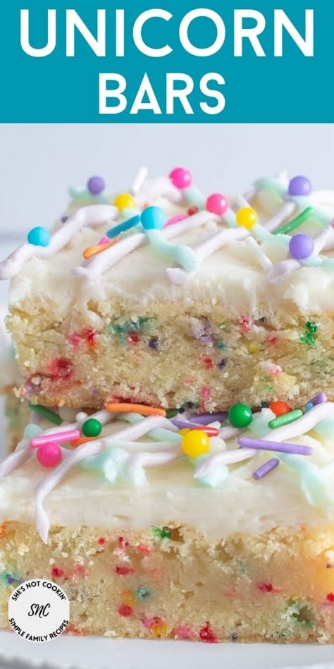 These fun and delicious Unicorn Bars feature a dense white chocolate blondie with a luscious buttercream frosting. Perfect for any occasion. Rhubarb Loaf, White Chocolate Blondies Recipe, Chocolate Blondies Recipe, Fun Easy Desserts, Chocolate Blondies, White Chocolate Brownies, White Chocolate Blondies, Fast Desserts, Bar Desserts