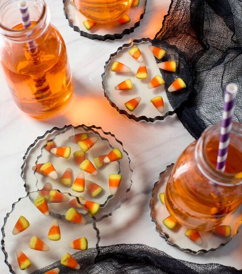 Candy Corn Resin Coasters, Festive Halloween Decor, Fall Festival Ideas, How To Make Resin, Crafting Business, Halloween Candy Corn, Foam Shapes, Resin Coaster, Festival Ideas