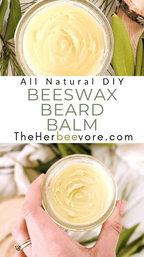 Whether you’re making this for youself or that special dude in your life, this easy DIY beeswax beard balm is a fantastic product that men will love. My hubby (and his lumberjack beard!) was definitely the inspiration for this recipe. Brett was using an fancy expensive beard balm that he bought online… but he hated the smell. I decided to make him one that had a very subtle scent and made with all natural ingredients.  And he loved it, this one gets the beekeeper’s husband seal of approval. Beard Balm Recipe, Diy Beard Balm, Beeswax Recipes, Goat Soap, Diy Beard, Balm Recipe, Hand Salve, Beard Wax, Salve Recipes