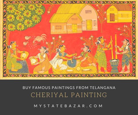 Telangana Culture Paintings, Cheriyal Art, Telangana Culture, Cheriyal Paintings, Phad Painting, Scroll Painting, Pot Painting, Folk Painting, Beautiful Range