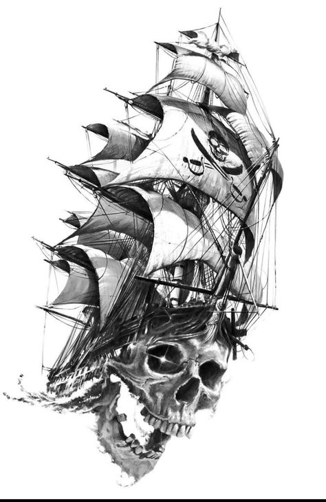 Kurt Tattoo, Pirate Ship Drawing, Ship Tattoo Sleeves, Pirate Skull Tattoos, Pirate Ship Tattoos, Nautical Tattoo Sleeve, Ship Sketch, Pirate Ship Tattoo, Guerriero Samurai