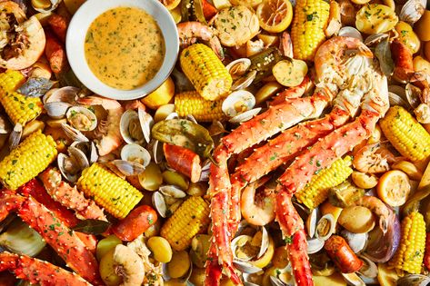 Seafood Boil with Cajun Seasoning Seafood Boil Seasoning, Seafood Boils, Cajun Boil, Cajun Seafood Boil, Cajun Seafood, Seafood Boil Recipes, Creole Cooking, Spiced Butter, King Crab Legs