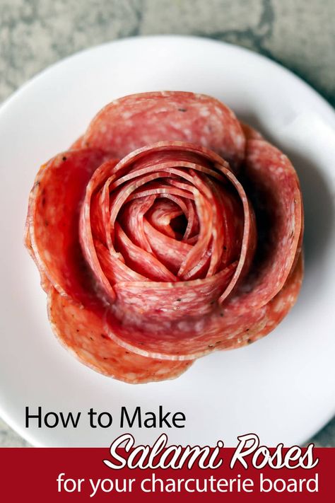 Sausage Flowers, Salami Flowers Diy, Pepperoni Flower Tutorial, How To Make Roses Out Of Pepperoni, How To Make Pepperoni Roses, Pepperoni Rose How To, Pepperoni Flowers, How To Roll Pepperoni For Charcuterie, How To Make Meat Roses