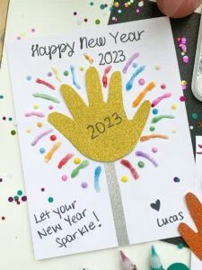 Painting Ideas For Infants, New Year’s Eve Handprint Craft, Daycare Crafts For January, Eyfs New Year Activities, Months Of The Year Crafts Preschool, New Year’s Art For Kids, New Year Art Projects For Toddlers, New Year Craft For Babies, Happy New Year 2024 Activities For Kids