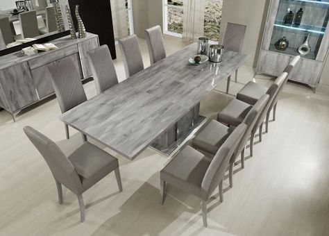 Grey Dining Room Table, Dinner Table Chairs, Table Design Modern, Dining Table Design Modern, Italian Dining Table, Grey Dining Tables, Dinning Tables, Room Table Decor, Grey Dining Room