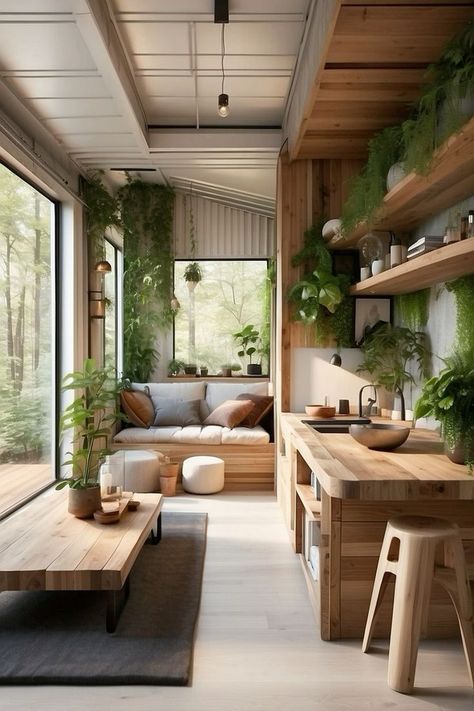 50 Stunning Tiny Houses With Great Loft Spaces – Decomagz Skandinavian Houses Decoration, Container Home Interior Design, Inside Shipping Container Homes, Container House Inside, Skandinavian Houses Design, Container House Interior Design, Bohemian Kitchen Decor, Container Van House, Boho Chic Kitchen