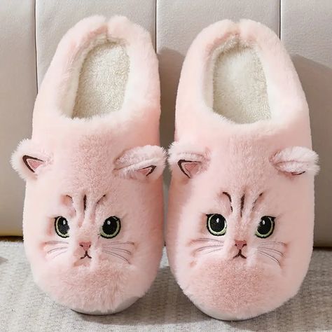 Cute Cartoon Cat Design Slippers, Casual Slip On Plush Lined Shoes, Comfortable Indoor Home Slippers - Temu Pijamas Women, Cat Slippers, Bedroom Slippers, Soft Girl Aesthetic, Warm Shoes, Fuzzy Slippers, Warm Slippers, Slippers Cozy, Cat Plush