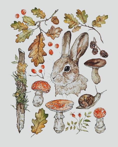 Dimensions:  A4 - 8.3 x 11.7 inches A3 - 11.7 x 16.5 Inches Cottagecore Prints, Study Illustration, Woodland Rabbit, Woodland Animal Art, Forest Mural, Art Mignon, Woodland Art, Creature Artwork, Rabbit Art