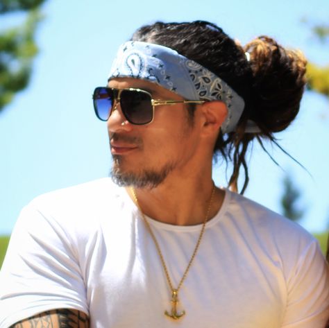 Bandana, Locs , Dreads, Dreadlocks, Hair, man bun, Bandana Hairstyles Men, Skater Outfits Aesthetic, Scarf Streetwear, Top Knot Men, Rock And Roll Hair, Bandana Hairstyles For Long Hair, Dreadlocks Men, Bohemian Style Men, Hair Man