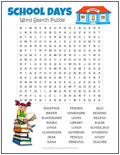 School Days Word Search Puzzle | Print it Free Search Word Puzzles, English Word Search Free Printable, Back To School Activity Sheets, Grade 3 Word Search, Wordsearch Worksheets, Word Puzzle, Back To School Puzzle, English Puzzles Worksheets, Back To School Word Search Free