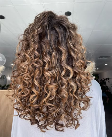 Elevate your curls with the perfect blend of blonde balayage. Explore ash, platinum, and caramel highlights for a sun-kissed look. Find more gorgeous balayage ideas for curly hair. Highlight Ideas For Curly Hair, Curly Hair With Blonde Ends, Brunette Permed Hair, Curly Hair With Balayage Highlights, Highlights For Dirty Blonde Hair Curly, Caramel Balayage Brunette Curly Hair, Curly Blond Highlight, Curly Hair Color Ideas Highlights Caramel Curls, Brunette Hair With Blonde Highlights Curly