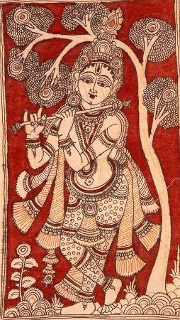 Kalamkari Krishna Painting, Indian Painting Styles, Patchitra Painting, Kalamkari Painting Design, Kalamkari Drawing, Kalamkari Art, Indian Traditional Paintings, Kalamkari Designs, Painting Styles