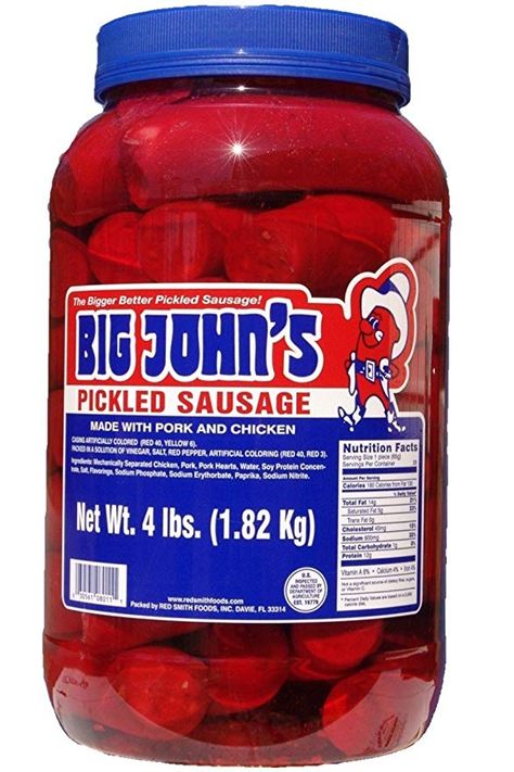 Big John's Pickled Sausage - Gallon Hot Sausage Recipes, Chicken Nutrition Facts, Pickled Sausage, Hot Pickles, Smoked Sausage Recipes, Pickled Eggs, Hot Sausage, How To Make Sausage, Smoked Sausage