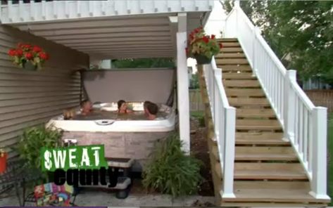 diy hot tub fence - Google Search                              … Spa Under Deck, Under Deck Hot Tub, Under Deck Hot Tub Ideas, Hot Tub Under Deck Ideas, Hot Tub Under Deck, Kitchen Ireland, Dream Tub, Walkout Patio, Deck Hot Tub