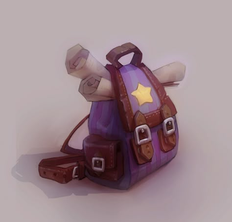 Fantasy Bag Concept Art, Dnd Backpack, Goddess Of Life, Backpack Drawing, Backpack Art, Backpack Design, Props Concept, D D Items, Why Me