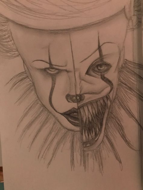 Scary Clown Drawings, It Drawings Clown Easy, Easy Pennywise Drawing, It Sketches Clown, Creepy Clown Sketch, Scary Things To Draw, Jasmine Sketch, Pennywise Cartoon Drawing, Pennywise Drawing