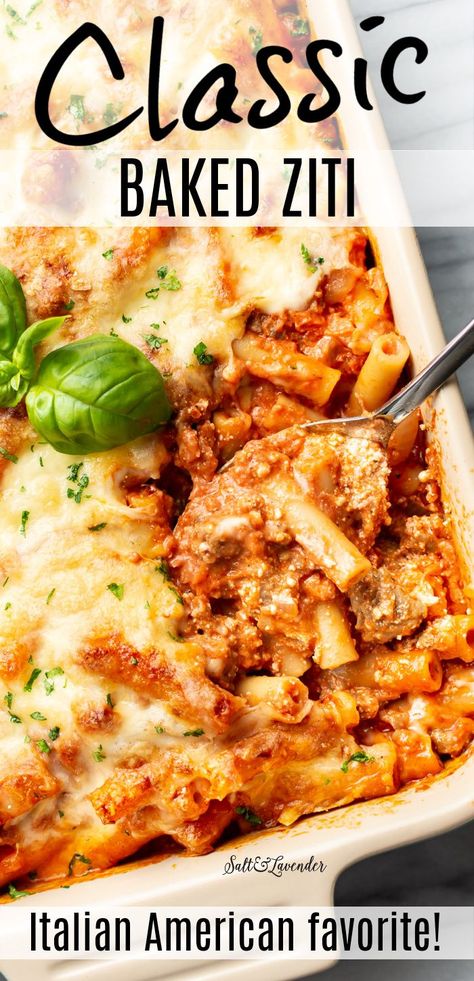 Baked Ziti Make Ahead, Baked Ziti To Freeze, Oven Baked Ziti With Ground Beef, Baked Ziti Homemade Sauce, Baked Ziti Pasta Recipes, Lasagna Baked Ziti, Ziti Recipes No Ricotta, Italian Ziti Recipes, Bake Ziti Recipe With Ground Beef