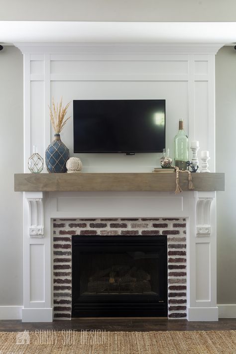 Fireplace Mantle Surround | A Beginners Guide and Tutorial Awesome Living Rooms, Mantle Surround, Modern Coastal Farmhouse, Fireplace Brick, Fireplace Mantel Surrounds, Fireplace Diy, Fireplace Update, Mantel Surround, Build A Fireplace