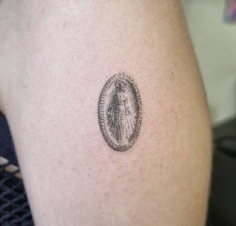 Renaisannce Tattoo, St Therese Tattoo, Italian Style Tattoos, St Anthony Tattoo, Christian Tattoo Aesthetic, Tattoo Ideas Biblical, Caravaggio Tattoo, Mary Tattoos Catholic, Small Virgin Mary Tattoo