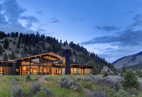 Big Sky, Montana! I love you. Contemporary Exterior, Road Mountain, Big Sky Country, Mountain Living, Casa Container, River Bank, River House, Mountain Homes, Modern Cabin