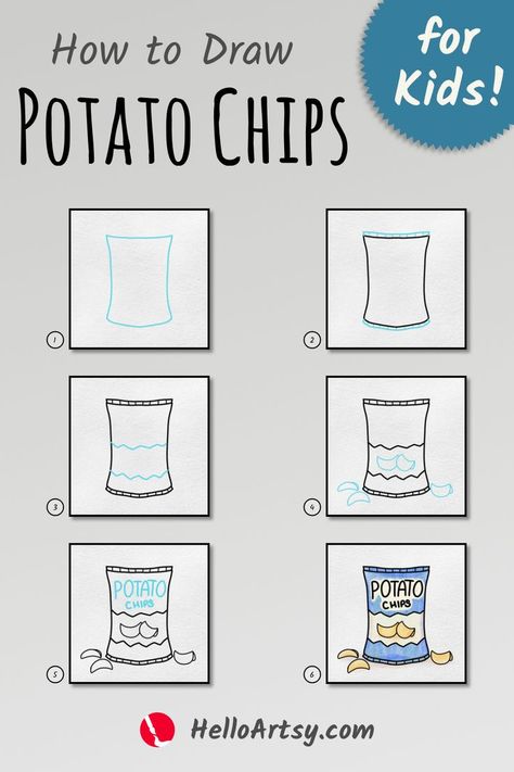 Draw easy potato chips for children! Ideal for kids who want to learn how to draw! Follow along with each illustration to learn how to draw potato chips. Want to see the full drawing tutorial with a downloadable PDF? It's completely FREE. CLICK THE PIN to ACCESS!!! Chips Drawing Easy, Chips Doodle, Chip Drawing, Chips Drawing, Ancient Rome Projects, Easy Hand Drawings, Draw Food, Full Drawing, Paper Squishy