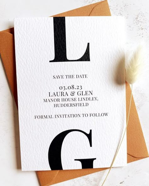 SC Design Studios on Instagram: "L A U R A • & • G L E N 🌾 The bold monochrome lettering on our Calypso stationery is complimented beautifully with strong colours, like our Terracotta envelope 🤩🧡 #weddinginspiration #wedding #weddinginspo #savethedate #weddinginvitation #invitation #stationaryaddict #minimalist #minimalistdesign #smallbusiness #etsyuk #weddingstyle #weddingtrends #engaged #newlyengaged #design #smallbusinessuk #weddingtrends #luxurywedding #bride #groom #terracotta #envelopes Safe The Date, Minimalist Invitation, Minimalist Wedding Invitations, Design Studios, Formal Invitation, Wedding Stationary, Editable Invitations, Wedding Saving, Minimalist Wedding