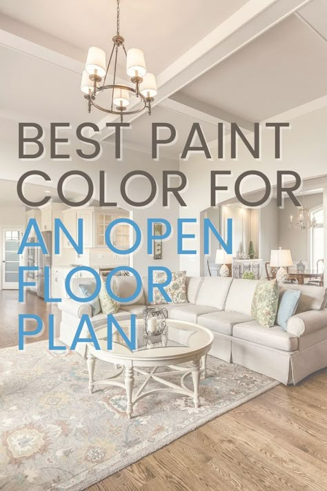 What's the best paint color for an open floor plan? We've got our top interior paint colors to create a cohesive flow. Choose an open floor plan paint color that's right for you! Great Room Paint Colors, Interior House Paint Colors, Open Concept Kitchen Living Room, Open Floor Concept, Farmhouse Paint Colors, House Paint Interior, House Color Palettes, Open Concept Floor Plans, Best Paint