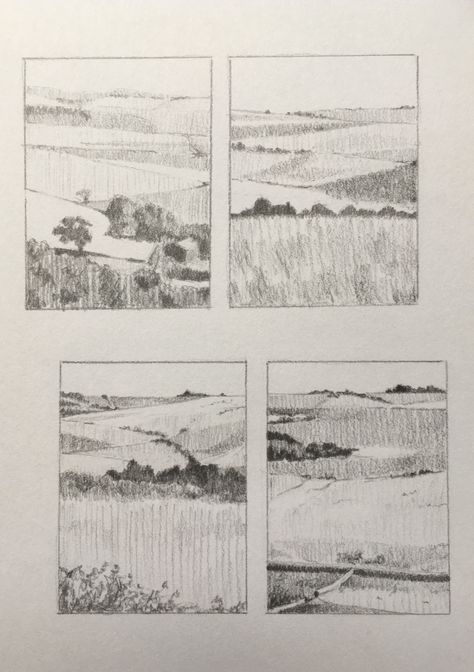 I love this way of collecting composition ideas. Each little thumbnail drawing takes about ten to fifteen minutes and so it allows me to try lots of possibilities before making a commitment in paint. Landscape Composition Drawing, Composition Thumbnails, Landscape Composition, Landscape Sketches, Field Research, Composition Drawing, Simple Landscape, Composition Ideas, Thumbnail Sketches