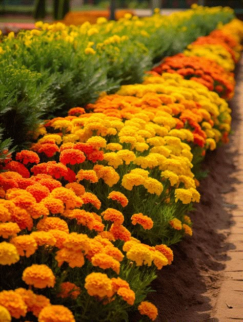 10 Marigold Planter Ideas [With Pictures To Inspire You!] Fall Planting Perennials, Marigold Plant, Marigolds In Garden, Orange Marigolds, Patio Flower Pots, Uni House, Growing Marigolds, Digital Garden, Front Yard Plants