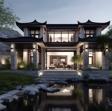 Korean House Exterior, Chinese House Design, Modern Asian House, Japanese Mansion, Old Money House, Chinese Courtyard, Asian House, Ancient Chinese Architecture, Mansion Exterior