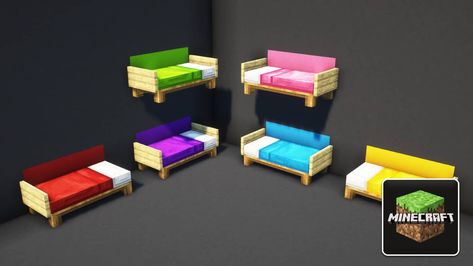 Minecraft Lounge Chair, Minecraft Seating Ideas, Couch Design Minecraft, Mincraft Couches Ideas, Couch Ideas Minecraft, How To Make A Couch In Minecraft, Sofa Ideas Minecraft, Minecraft Sofa Design, Minecraft Seating