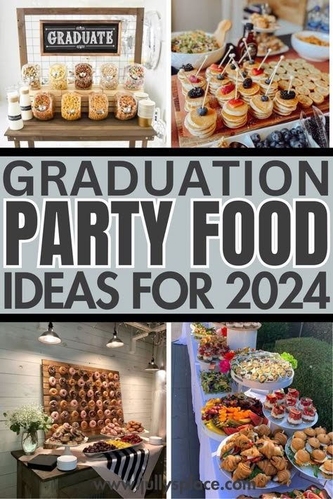 graduation party menu ideas, graduation party food ideas, grad party food, graduation brunch, college graduation party ideas, graduation buffet ideas Grad Party Buffet, Grad Party Food Ideas, College Graduation Party Food, Graduation Party Buffet, Graduation Party Snacks, High School Graduation Party Food, Graduation Menu, Easy Graduation Party Food, Graduation Snacks