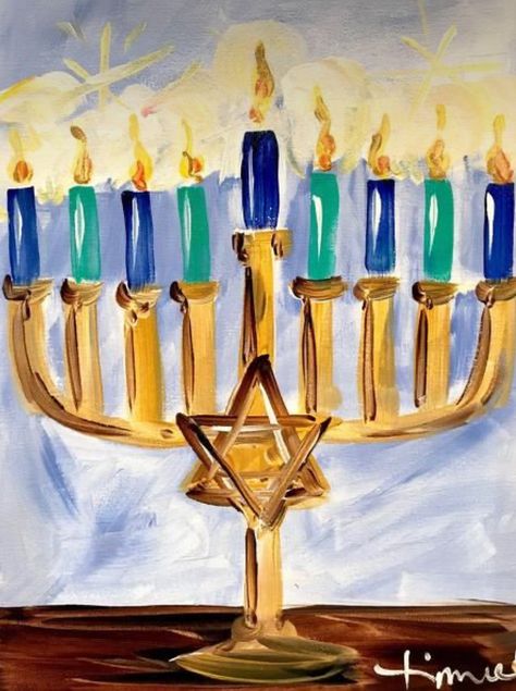 Hanukkah Paintings, Hebrew Paintings, Menorah Drawing, Menorah Painting, Jewish Magic, Menorah Art, Kids Paint Night, Happy Hanukkah Images, Judaism Art