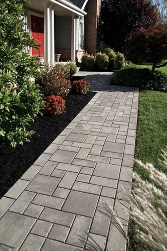 Concrete pavers Front Yard Walkway, Walkway Landscaping, Walkway Design, Hgtv Garden, Pathway Landscaping, Concrete Walkway, Paver Walkway, Walkways Paths, Hardscape Design