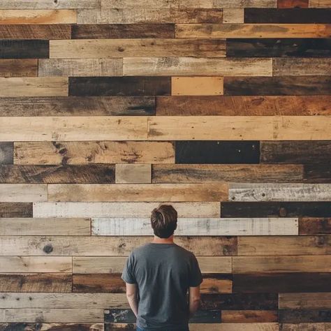 How to Build a Reclaimed Wood Accent Wall - Recipes Time Multi Stained Wood Wall, Reclaim Wood Wall, Half Shiplap Wall Dining Room, Rough Cut Lumber Walls, Reclaimed Wood Wall Living Room, Rustic Accent Wall Ideas, Wood Wall Room, Decorative Wood Walls, Rustic Feature Wall