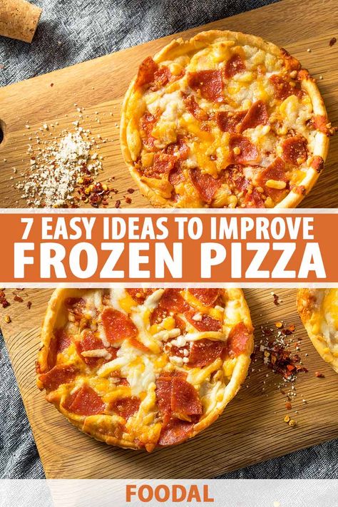 Frozen pizza is a useful staple to keep on hand. Think of it as a blank canvas. When guests surprise you with a visit, you can tweak it with simple combinations of add-ons. Read on for 7 easy ways to take ordinary frozen pizza in new and exciting directions, now on Foodal. #frozenpizzatoppings #whatsfordinner #foodal Frozen Pizza Recipe, Frozen Pizza Hacks, Pizza Calzone Recipe, August Meals, Calzone Recipes, Cooking Knowledge, Pizza Hacks, Cheese Pizza Recipe, Meat Pizza