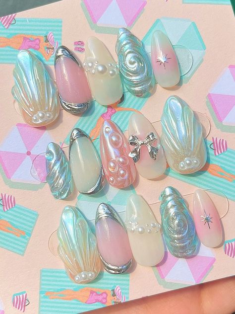 Handmade Nails, Nail Piercing, 3d Flower Nails, Gel Nail Art Designs, Nails Press, Nail Art Salon, Casual Nails, Mermaid Nails, Really Cute Nails