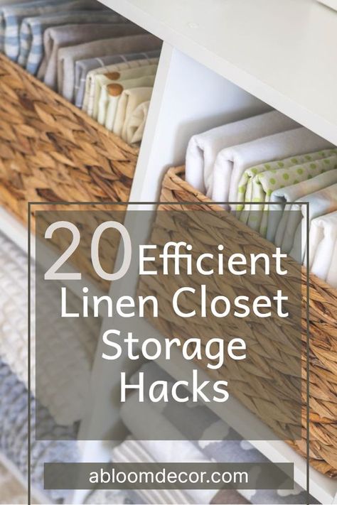 Transform your cluttered linen closet into a stunning and functional space with these 20 amazing linen closet storage hacks! Discover the perfect storage solutions, from baskets and shelves to clever containers and more. Read my post to learn my amazing linen closet organization hacks and get ideas for how to organize your linen closet! Closet Storage Hacks, Linen Closet Organization Hallway, Linen Closet Design, Linen Closet Shelves, Closet Organization Hacks, Linen Closet Makeover, Small Closet Storage, Small Linen Closets, Cleaning Closet Organization