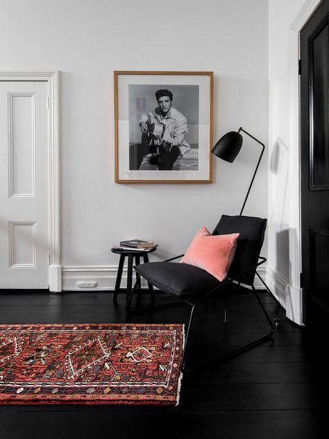 The Lodging, Boutique Accommodation in Fremantle | Travel | est living Dark Wood Floors Living Room, Wood Walls Living Room, Black Wood Floors, Living Room Wood Floor, Black Living Room, Dark Wood Floors, Living Room Accessories, Black Floor, Paint Colors For Living Room