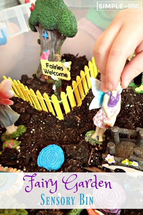 Fairy Garden Sensory Bin • Simple At Home Fairy Garden Sensory Bin, Fairy Sensory Bin, Mermaid Arts And Crafts, Gardening Sensory Bin, Garden Sensory Bin, Fairy Tales Preschool Activities, Garden Sensory, Fairy School, Fairy And Mermaid