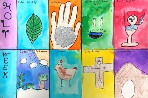 Holy Week Art Project for Lent for kids - Leah Newton Art Easter Art 3rd Grade, Lent Art Projects, Lent Art Projects For Kids, Holy Week Crafts For Kids, Lent For Kids, Holy Week For Kids, Lent Art, Lent Kids, Christian Easter Art