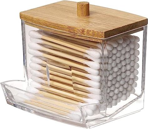 Amazon.com: Tbestmax 7 OZ Cotton Swab Pads Holder, Qtip Cotton Ball Dispenser, Bathroom Containers Apothecary Jar for Storage Wood Lids 1 Pcs : Home & Kitchen Bathroom Amazon Finds, Penyimpanan Makeup, Bathroom Containers, R Pod, Small Rv, Temu Finds, Úložný Box, Apartment Stuff, Vanity Organization