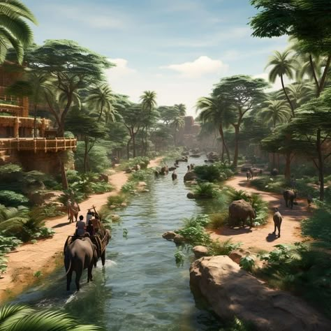 African Desert Aesthetic, Jungle Civilization Concept Art, African Fantasy Landscape, Jungle Concept Art, Fantasy Africa, Jungle Kingdom, African Kingdom, Northwest Landscaping, Fantasy World Map