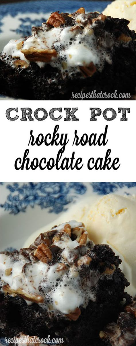 Chocolate Spoon Cake Recipe, Crockpot Cake, Rocky Road Chocolate, Crockpot Dessert, Spoon Cake, Crockpot Desserts, Crockpot Dessert Recipes, Crock Pot Food, Chocolate Spoons