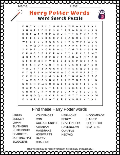 Harry Potter Word Search Printable Free, Harry Potter Quiz Printable, Harry Potter Word Search Printable, Word Search Books, Harry Potter Crossword, Harry Potter Word Search, Harry Potter Unit Study, Word Puzzles Printable, Disney Word Search