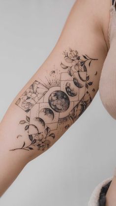 Celestial Tattoo, Embroidery Tattoo, Planet Tattoos, Clever Tattoos, Tattoos For Women Half Sleeve, Sun Moon And Stars, Sweet Tattoos, Forearm Tattoo Women, Minimalist Tattoos