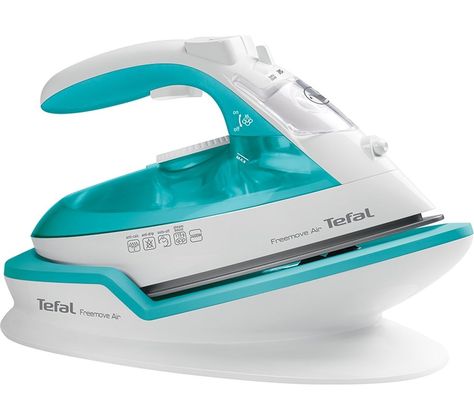 Buy TEFAL Freemove Air FV6520G0 Cordless Steam Iron - Blue & White | Free Delivery | Currys Cleaning Fast, Tough Clothes, Cordless Iron, Blue Diy, Just Let It Go, Water Reservoir, Quilting For Beginners, Steam Iron, How To Make Light